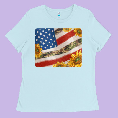 American Flag Sunflowers And Canouflage Print Veteran Mousepad Ladies Tee Designed By Jasminsmagicworld