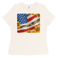 Bone american flag sunflowers and canouflage print veteran mousepad Ladies Tee - Jasminsmagicworld