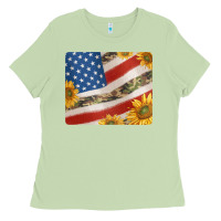 Matcha american flag sunflowers and canouflage print veteran mousepad Ladies Tee - Jasminsmagicworld