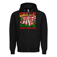 Black Candy Cane Christmas Club Zipper Hoodie - CowhideDigitalArt