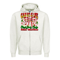 Oatmeal Heather Candy Cane Christmas Club Zipper Hoodie - CowhideDigitalArt