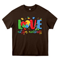 Chocolate Brown love autism awareness Heavy Core Tee - LillyAllenDesigns