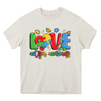 Cream love autism awareness Heavy Core Tee - LillyAllenDesigns