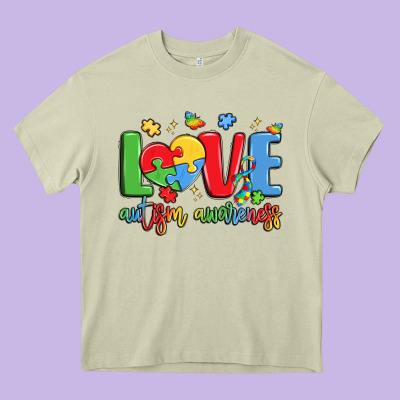Love Autism Awareness Heavy Core Tee Designed By Lillyallendesigns