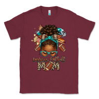 Burgundy American Football Mom Afro Messy Bun Classic Tee - texasbilliewilder