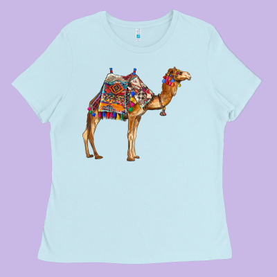 Camel With Colorful Saddle Ladies Tee Designed By Barkaloodesign