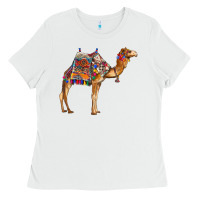 White camel with colorful saddle Ladies Tee - BarkalooDesign