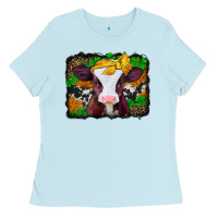 Baby Blue st patricks baby cow with leopard background Ladies Tee - Jasminsmagicworld
