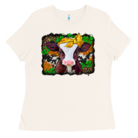 Bone st patricks baby cow with leopard background Ladies Tee - Jasminsmagicworld
