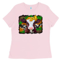 Bubblegum Pink st patricks baby cow with leopard background Ladies Tee - Jasminsmagicworld