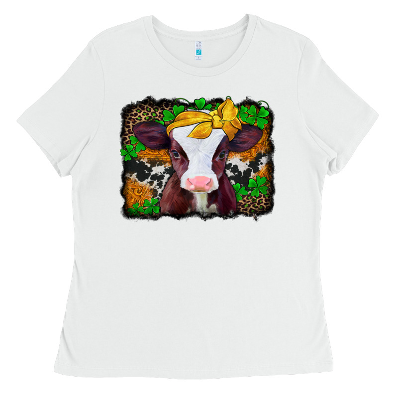 St Patricks Baby Cow With Leopard Background Ladies Tee by Jasminsmagicworld | Teevron