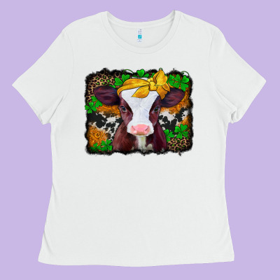 St Patricks Baby Cow With Leopard Background Ladies Tee Designed By Jasminsmagicworld