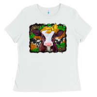 White st patricks baby cow with leopard background Ladies Tee - Jasminsmagicworld