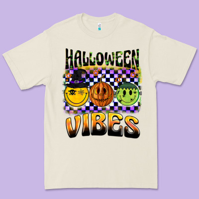 Halloween Vibes Smiley Face Premium Tee Designed By Barkaloodesign