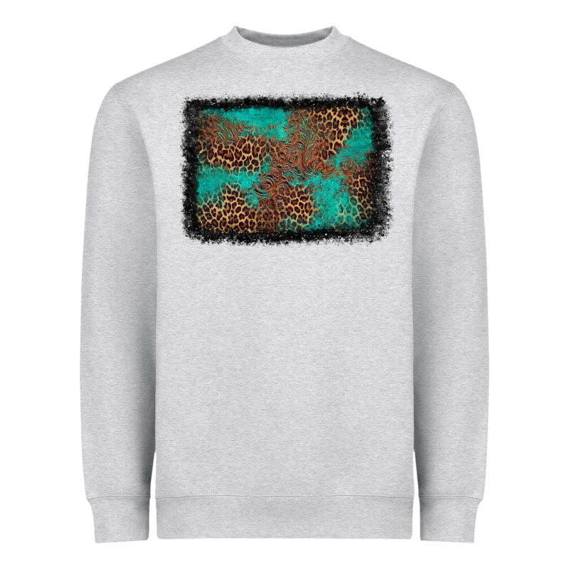 Western Leopard Turquoise Glitter Tooled Leather Heavyweight Sweatshirt by FaDigitalArtStudio | Teevron