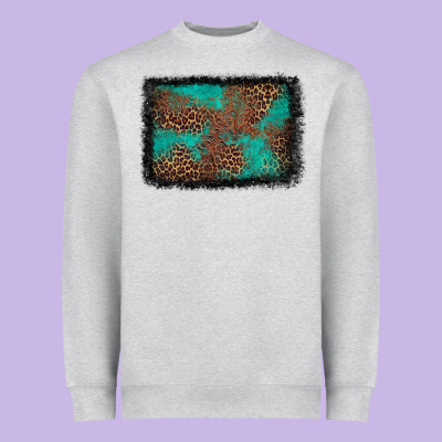 Western Leopard Turquoise Glitter Tooled Leather Heavyweight Sweatshirt Designed By Fadigitalartstudio