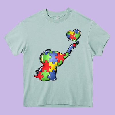 Autism Awareness Elephant Heavy Core Tee Designed By Lillyallendesigns
