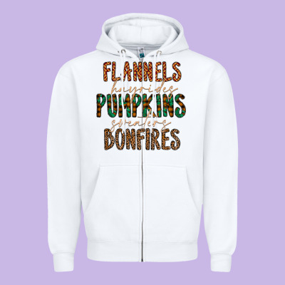 Flannels Hayrides Pumpkins Bonfires Zipper Hoodie Designed By Cowhidedigitalart