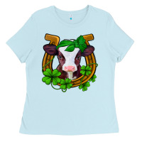Baby Blue lucky horseshoe 4 leaf clover baby calf Ladies Tee - Jasminsmagicworld