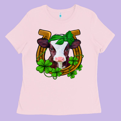Lucky Horseshoe 4 Leaf Clover Baby Calf Ladies Tee Designed By Jasminsmagicworld