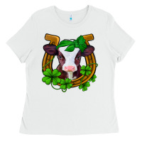 White lucky horseshoe 4 leaf clover baby calf Ladies Tee - Jasminsmagicworld