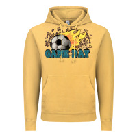 Vintage Mustard Game day Soccer leopard flames fireball Vintage Hoodie - HowdyJamesFarm