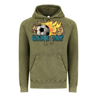 Vintage Olive Game day Soccer leopard flames fireball Vintage Hoodie - HowdyJamesFarm