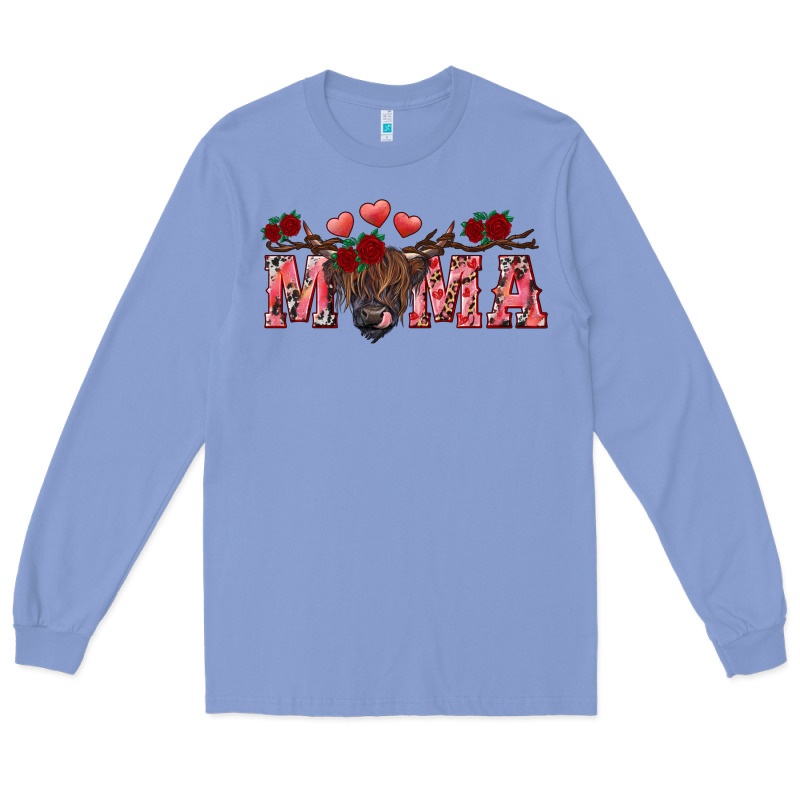Valentine's Day Mama Black Highland Cow Long Sleeve Tee by RanaPortraitStore | Teevron