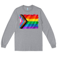 Heather Grey Pride flag background Long Sleeve Tee - CowGirlArtShop