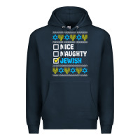 Navy nice naughty jewish ugly hanukkah sweater chanukah jew gift premium t Premium Hoodie - minhPixels
