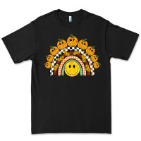 Black fall smiley face groovy rainbow Premium Tee - BarkalooDesign