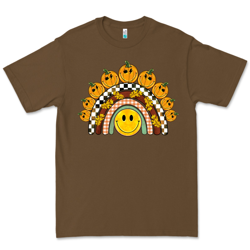 Fall Smiley Face Groovy Rainbow Premium Tee by BarkalooDesign | Teevron