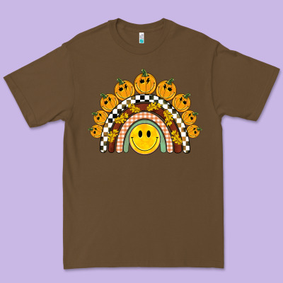 Fall Smiley Face Groovy Rainbow Premium Tee Designed By Barkaloodesign