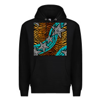 Black tiger turquoise glitter and stars seamless pattern Premium Hoodie - BundleAndBundleShop