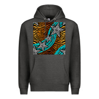 Charcoal Heather tiger turquoise glitter and stars seamless pattern Premium Hoodie - BundleAndBundleShop
