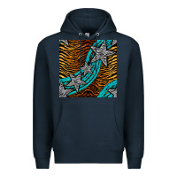 Navy tiger turquoise glitter and stars seamless pattern Premium Hoodie - BundleAndBundleShop