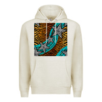 Oatmeal Heather tiger turquoise glitter and stars seamless pattern Premium Hoodie - BundleAndBundleShop