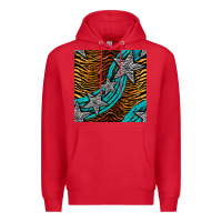 Red tiger turquoise glitter and stars seamless pattern Premium Hoodie - BundleAndBundleShop