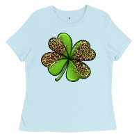 Baby Blue leopard shamrock Ladies Tee - Jasminsmagicworld