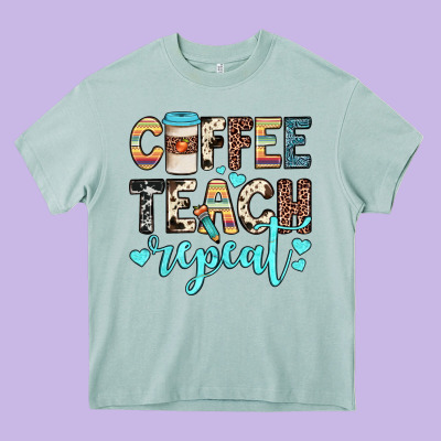 Coffee Teach Repeat Heavy Core Tee Designed By Jahusdesignshop