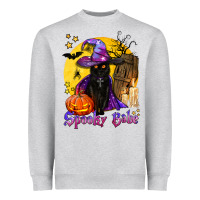 Heather Grey spooky babe black witch cat Heavyweight Sweatshirt - BundleAndBundleShop