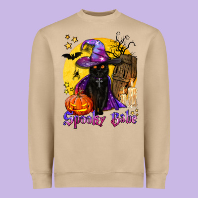 Spooky Babe Black Witch Cat Heavyweight Sweatshirt Designed By Bundleandbundleshop