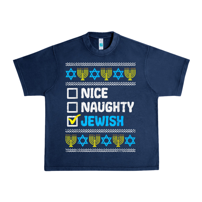 Nice Naughty Jewish Ugly Hanukkah Sweater Chanukah Jew Gift Premium T Urban Heavy Tee by minhPixels | Teevron