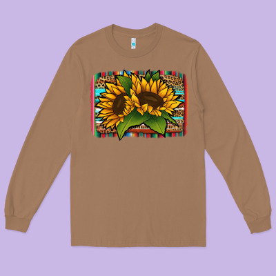 Sunflower Serape Leopard Background Long Sleeve Tee Designed By Jasminsmagicworld