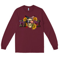Burgundy american mom skull Long Sleeve Tee - CowGirlArtShop
