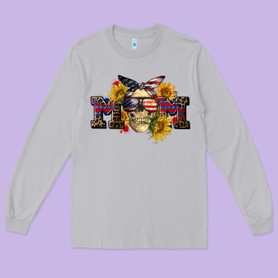 American Mom Skull Long Sleeve Tee Designed By Cowgirlartshop
