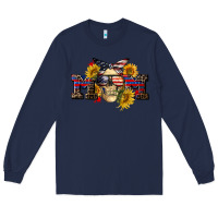 Navy american mom skull Long Sleeve Tee - CowGirlArtShop