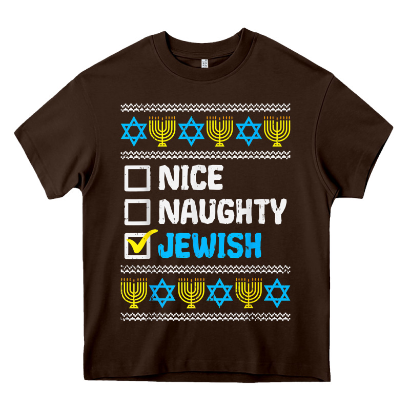 Nice Naughty Jewish Ugly Hanukkah Sweater Chanukah Jew Gift Premium T Heavy Core Tee by minhPixels | Teevron