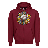 Burgundy Baseball Sunflower Zipper Hoodie - CowhideDigitalArt