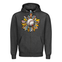 Charcoal Heather Baseball Sunflower Zipper Hoodie - CowhideDigitalArt